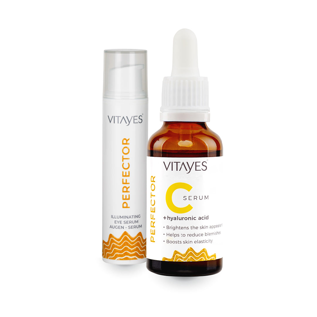 Strahlendes Haut-Duo: 10% Vitamin C & Hyaluronsäure Serum + Anti-Augenringe Konturserum