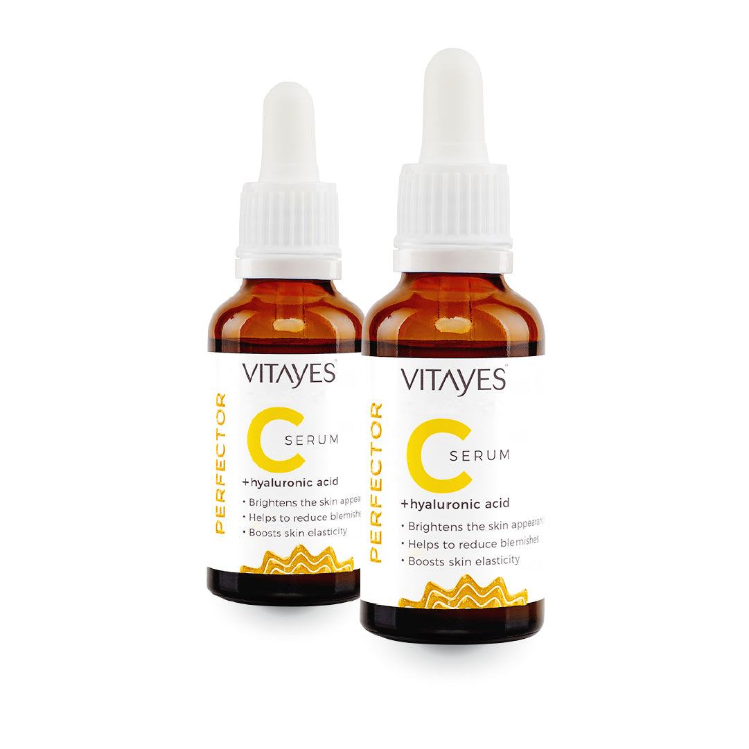 Duo Vorteil Set mit 10% Vitamin C und Hyaluronsäure, belebendes Aufhellungs-Serum, 2x30 ml, für die Hautpflege von Vitayes