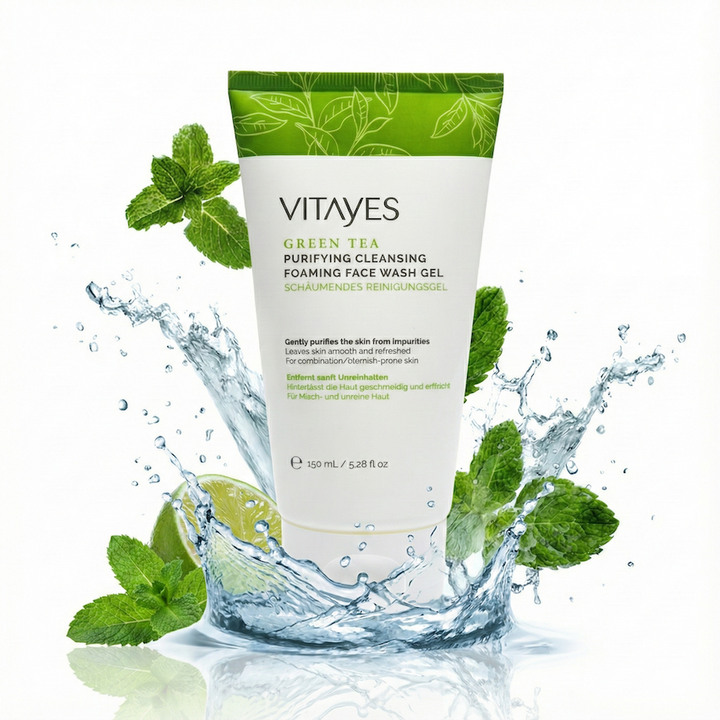 Grünes Tee schäumendes Reinigungsgel für das Gesicht, 150 ml, von Vitayes, ideal für die Reinigung und Pflege der Haut