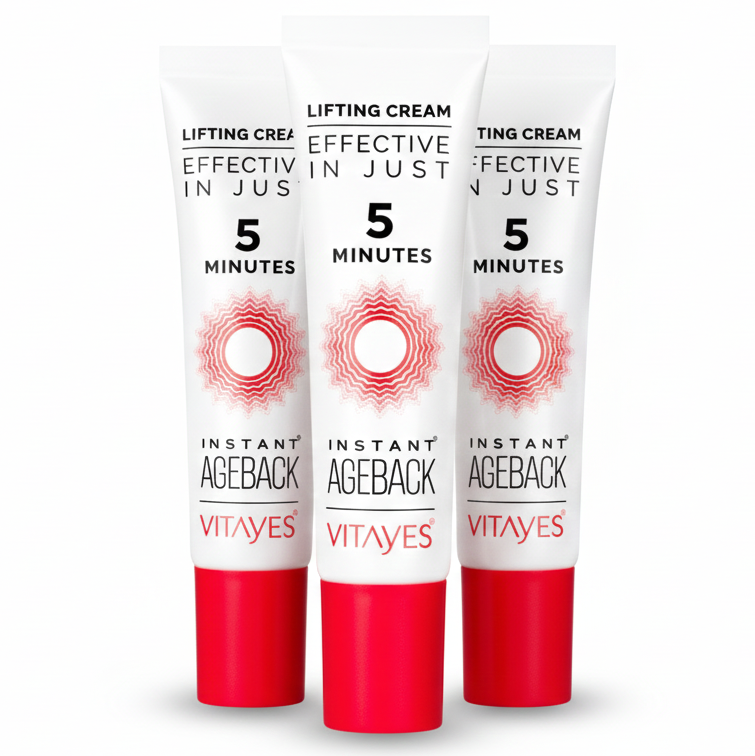 Instant Ageback Lifting-Creme gegen Tränensäcke und Falten, 7 ml Doppelpack mit roter Kappe, von Vitayes.