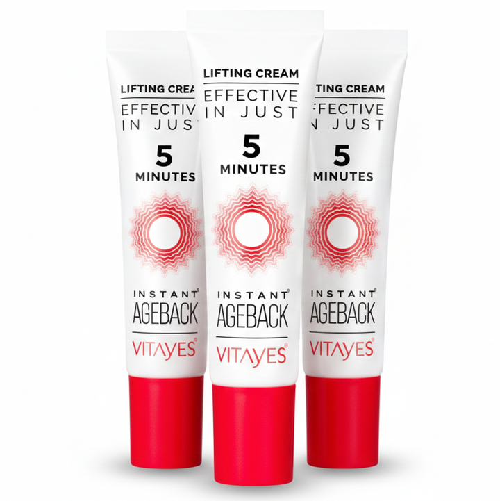 Instant Ageback Lifting-Creme gegen Tränensäcke und Falten, 7 ml Doppelpack mit roter Kappe, von Vitayes.