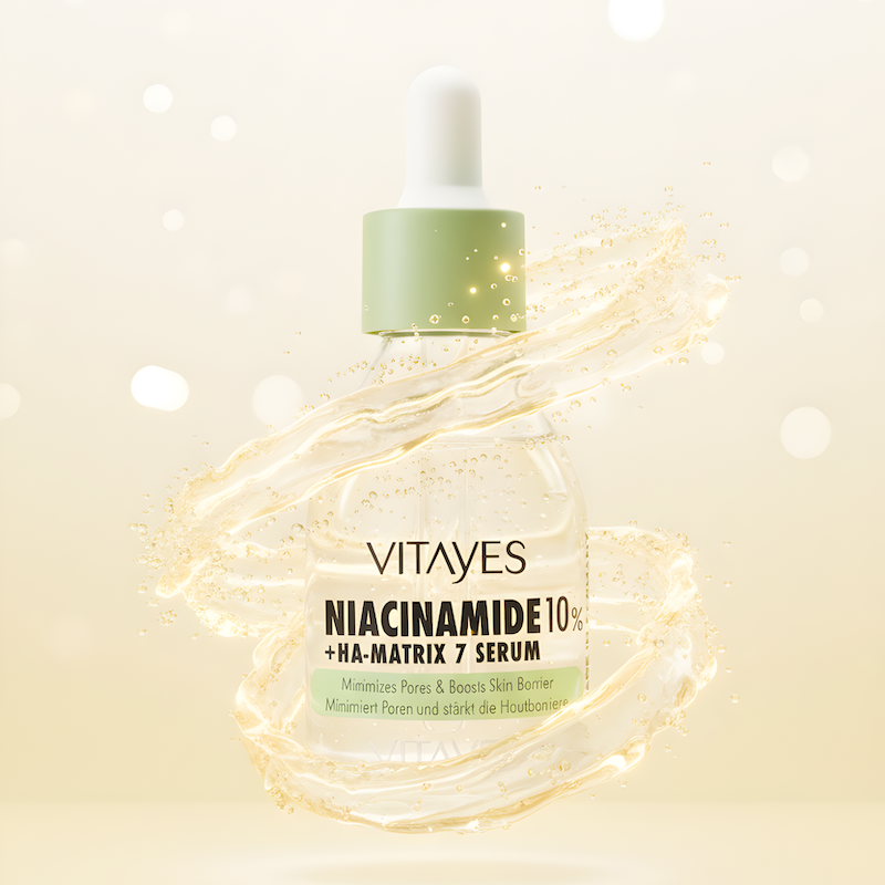 Niacinamide 10% + Hyaluronsäure Serum. Porenverfeinerung, Hautflecken-Reduktion & Feuchtigkeit 30 ml - Vitayes Official Store - Deutschland